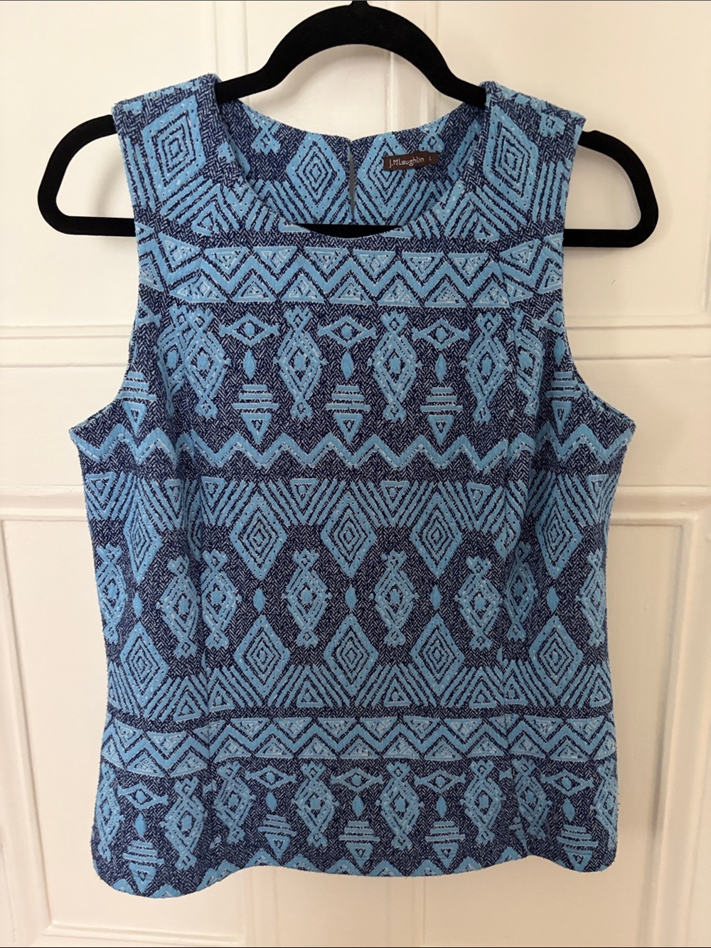 Blue Ikat Diamond Patterned Sleeveless Tank Top by J MnLaughlin Large